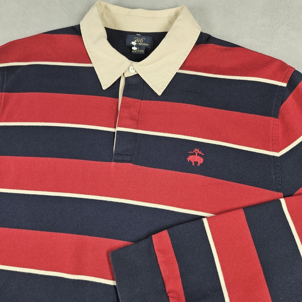 Brooks Brothers Rugby Polo Shirt Mens Large Striped Long Sleeve Preppy Logo